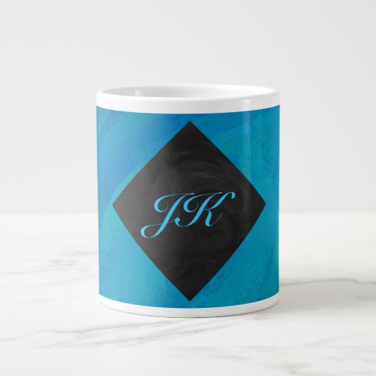 Ocean Blue en Black Monogram Grote Koffiekop (Voorkant)