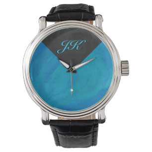 Ocean Blue en Black Monogram Horloge