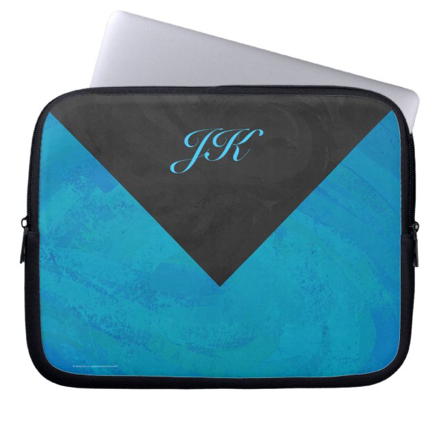 Ocean Blue en Black Monogram Laptop Sleeve (Voorkant)