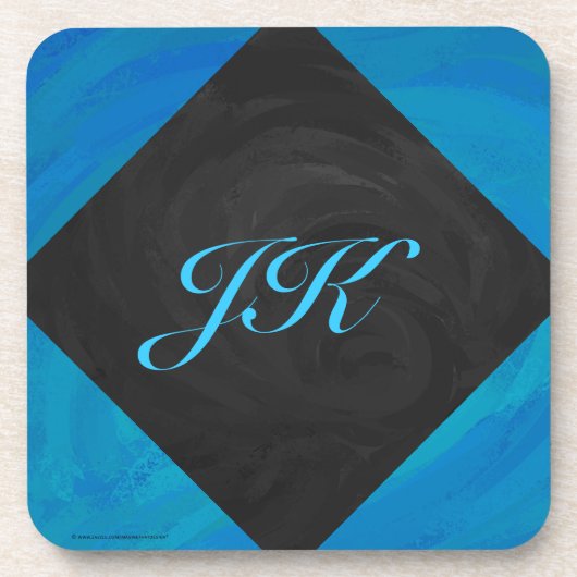 Ocean Blue en Black Monogram Onderzetter (Voorkant)