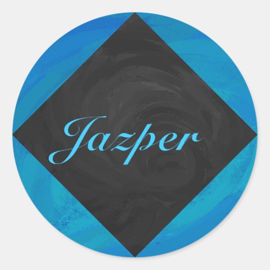 Ocean Blue en Black Monogram Ronde Sticker (Voorkant)