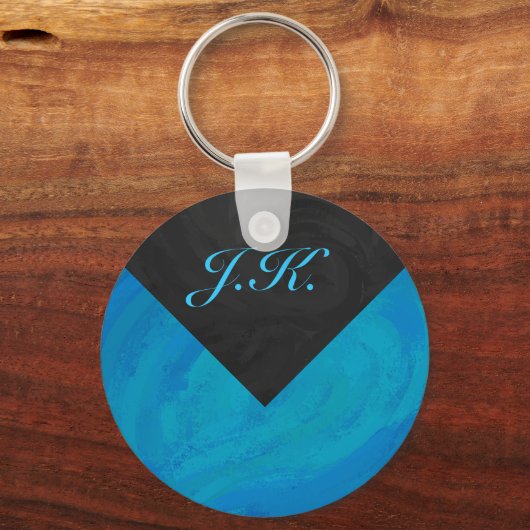 Ocean Blue en Black Monogram Sleutelhanger (Voorkant)