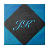 Ocean Blue en Black Monogram Tegeltje (Voorkant)