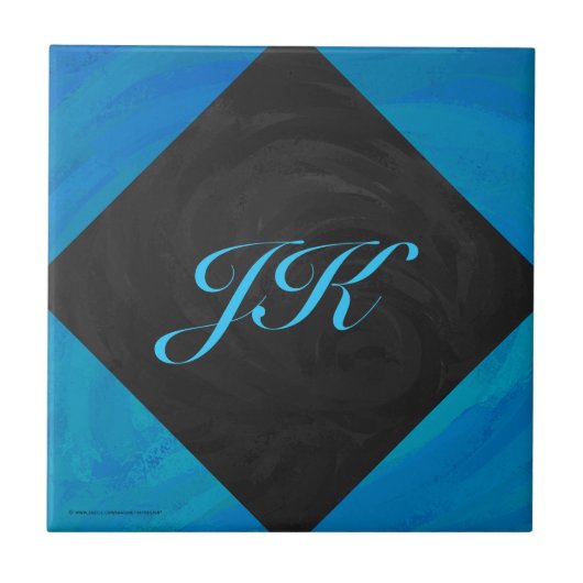 Ocean Blue en Black Monogram Tegeltje (Voorkant)