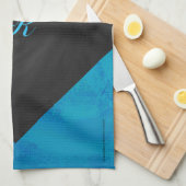 Ocean Blue en Black Monogram Theedoek (Quarter Fold)