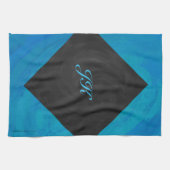 Ocean Blue en Black Monogram Theedoek (Horizontaal)