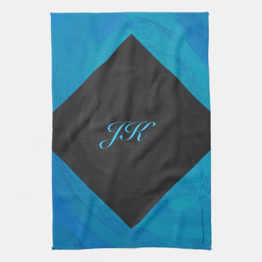 Ocean Blue en Black Monogram Theedoek (Verticaal)