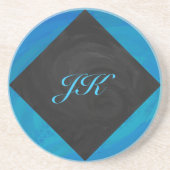 Ocean Blue en Black Monogram Zandsteen Onderzetter (Voorkant)