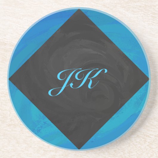Ocean Blue en Black Monogram Zandsteen Onderzetter (Voorkant)