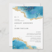 Ocean Blue en Gold Abstracte bruiloft Kaart (Voorkant)