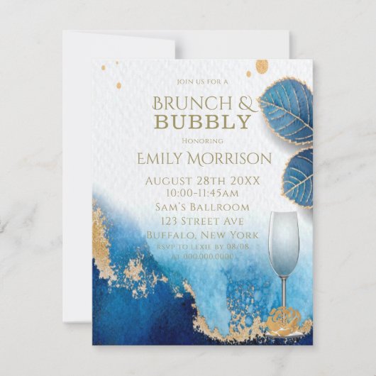 Ocean Blue en Gold Agate Brunch en Bubble Kaart (Voorkant)