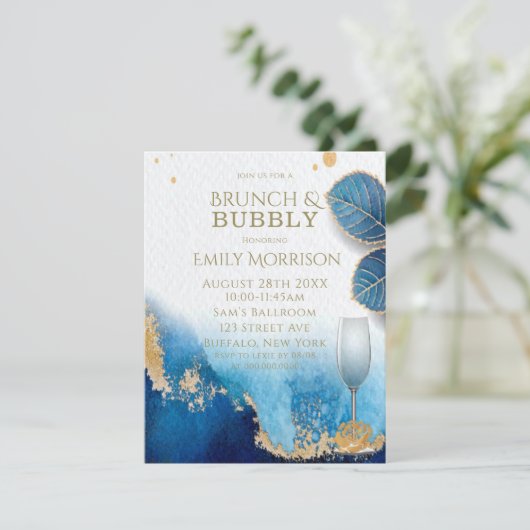 Ocean Blue en Gold Agate Brunch en Bubble Kaart (Staand voorkant)