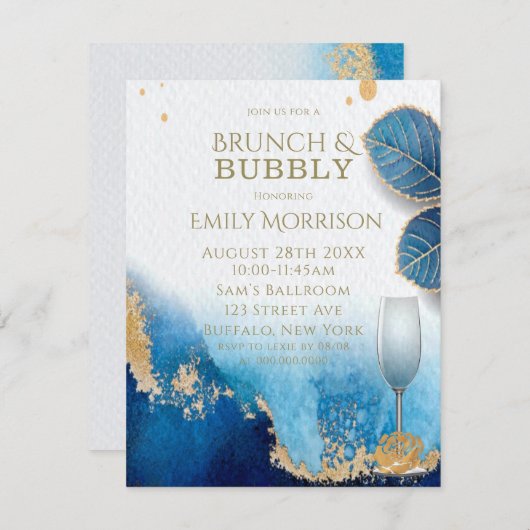 Ocean Blue en Gold Agate Brunch en Bubble Kaart (Voorkant / Achterkant)