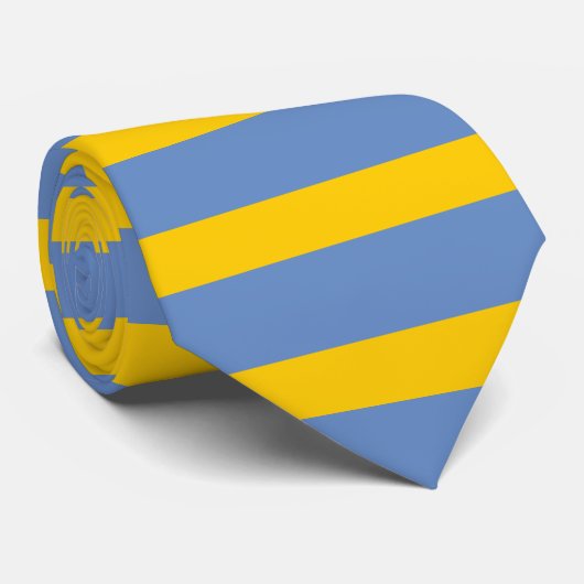 Ocean Blue en Gold Horizontal Striped Stropdas (Opgerold)