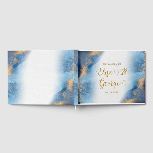 Ocean Blue en Golden Waterverf bruiloft Gastenboek (Volledig)