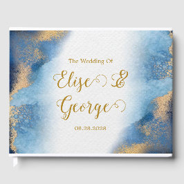 Ocean Blue en Golden Waterverf bruiloft Gastenboek