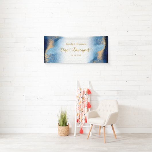 Ocean Blue en Golden Waterverf Vrijgezellenfeest Spandoek (Insitu)