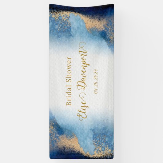 Ocean Blue en Golden Waterverf Vrijgezellenfeest Spandoek (Verticaal)