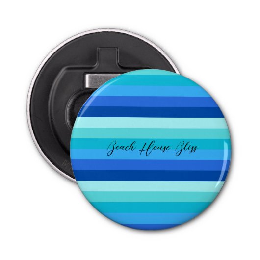 Ocean Blue en Green Striped Button Flesopener (Voorkant)