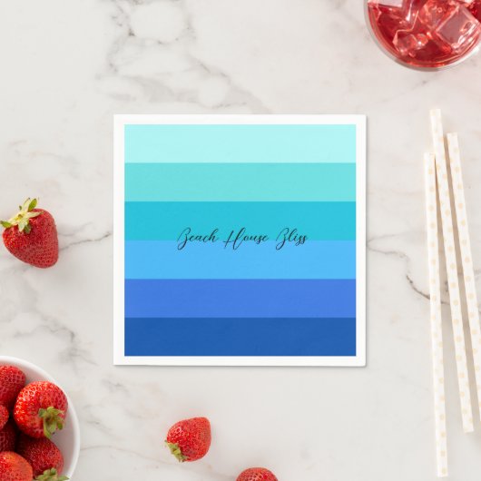Ocean Blue en Green Striped Paper Servet (Insitu)