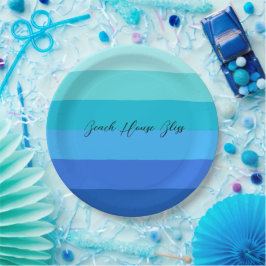 Ocean Blue en Green Striped Papieren Bordje