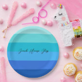 Ocean Blue en Green Striped Papieren Bordje (Feest)
