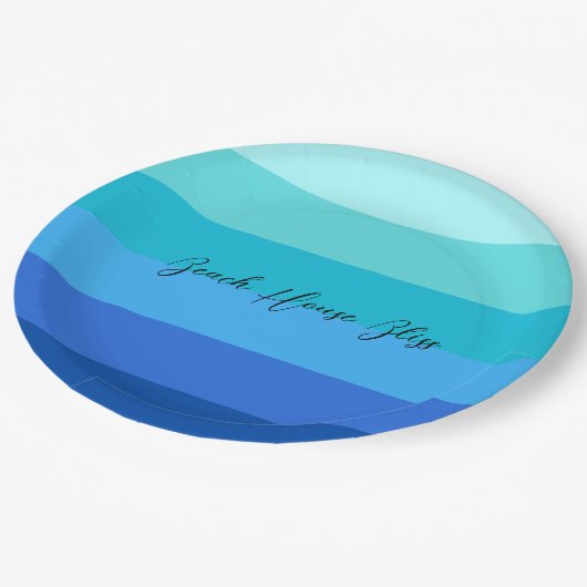 Ocean Blue en Green Striped Papieren Bordje (Gekanteld)