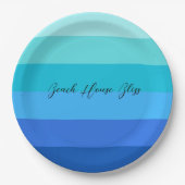 Ocean Blue en Green Striped Papieren Bordje (Voorkant)