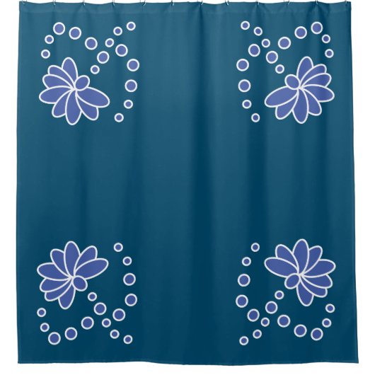 Ocean Blue en Medium moderne bloem Douchegordijn (Voorkant)