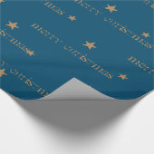Ocean Blue en Tan Merry kerstStar-cadeautje Cadeaupapier (Hoek)