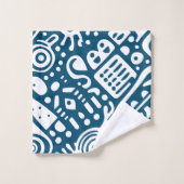Ocean Blue en White Doodles 2 van 4 Bad Handdoek (Wasdoekje)