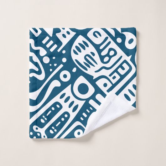 Ocean Blue en White Doodles 4 van 4 Bad Handdoek (Wasdoekje)