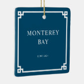 Ocean Blue en White Griekse Key Border Familiefoto Keramisch Ornament (Rechts)