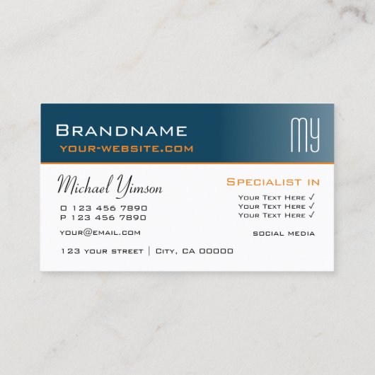 Ocean Blue en White met Initialen Professional Visitekaartje (Achterkant)