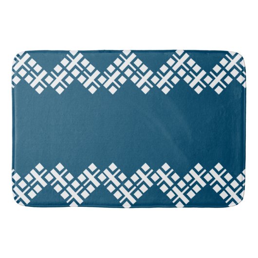 Ocean Blue en White Mono Zig Zag Badmat (Voorkant)