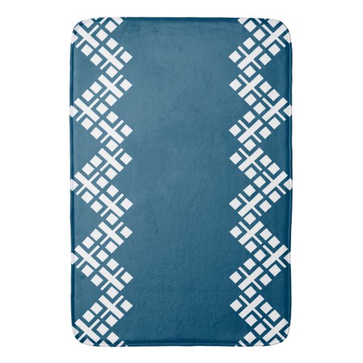 Ocean Blue en White Mono Zig Zag Badmat (Voorkant Verticaal)