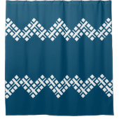 Ocean Blue en White Mono Zig Zag Douchegordijn (Voorkant)