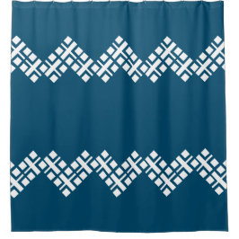 Ocean Blue en White Mono Zig Zag Douchegordijn