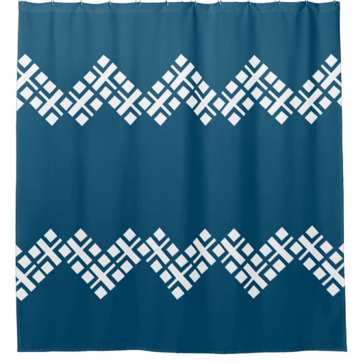 Ocean Blue en White Mono Zig Zag Douchegordijn (Voorkant)