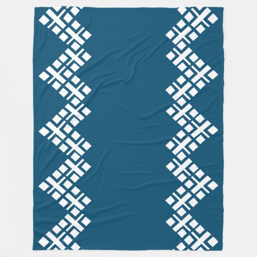 Ocean Blue en White Mono Zig Zag Fleece Deken (Voorkant)