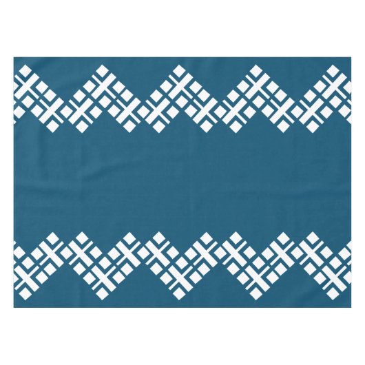 Ocean Blue en White Mono Zig Zag Tafelkleed (Voorkant (Horizontaal))