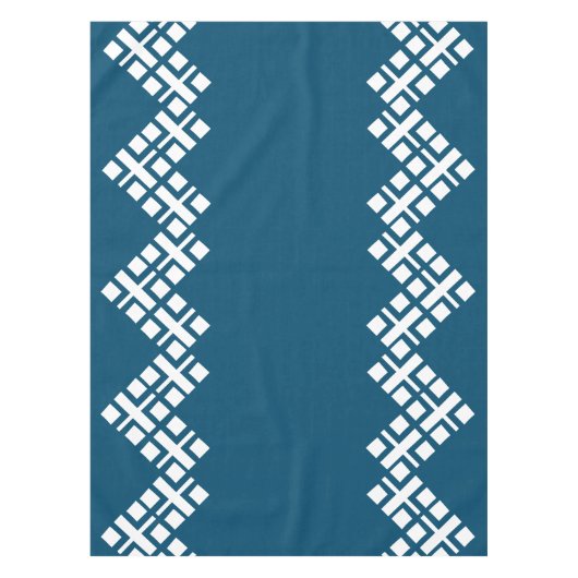 Ocean Blue en White Mono Zig Zag Tafelkleed (Voorkant)