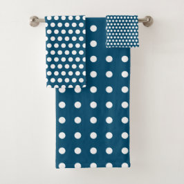 Ocean Blue en White Polka Dots Bad Handdoek