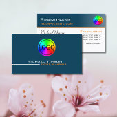 Ocean Blue en White Simple met Logo Professional Visitekaartje