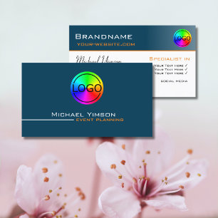 Ocean Blue en White Simple met Logo Professional Visitekaartje