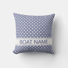 Ocean Blue en White Small Geometric Pattern. Boat Buitenkussen