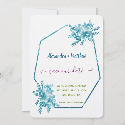 Ocean Blue Floral Bewaar de datum Save The Date (Voorkant)