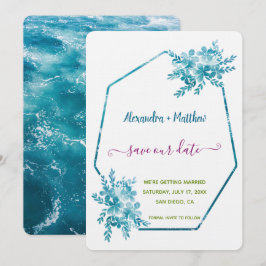 Ocean Blue Floral Bewaar de datum Save The Date
