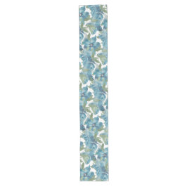 Ocean Blue Floral Fusion Waterverf Handgeschilderd Lange Tafelloper