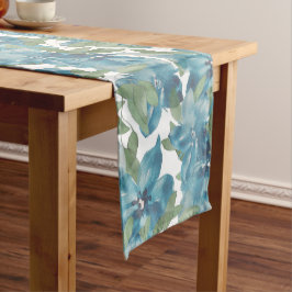 Ocean Blue Floral Fusion Waterverf Handgeschilderd Lange Tafelloper